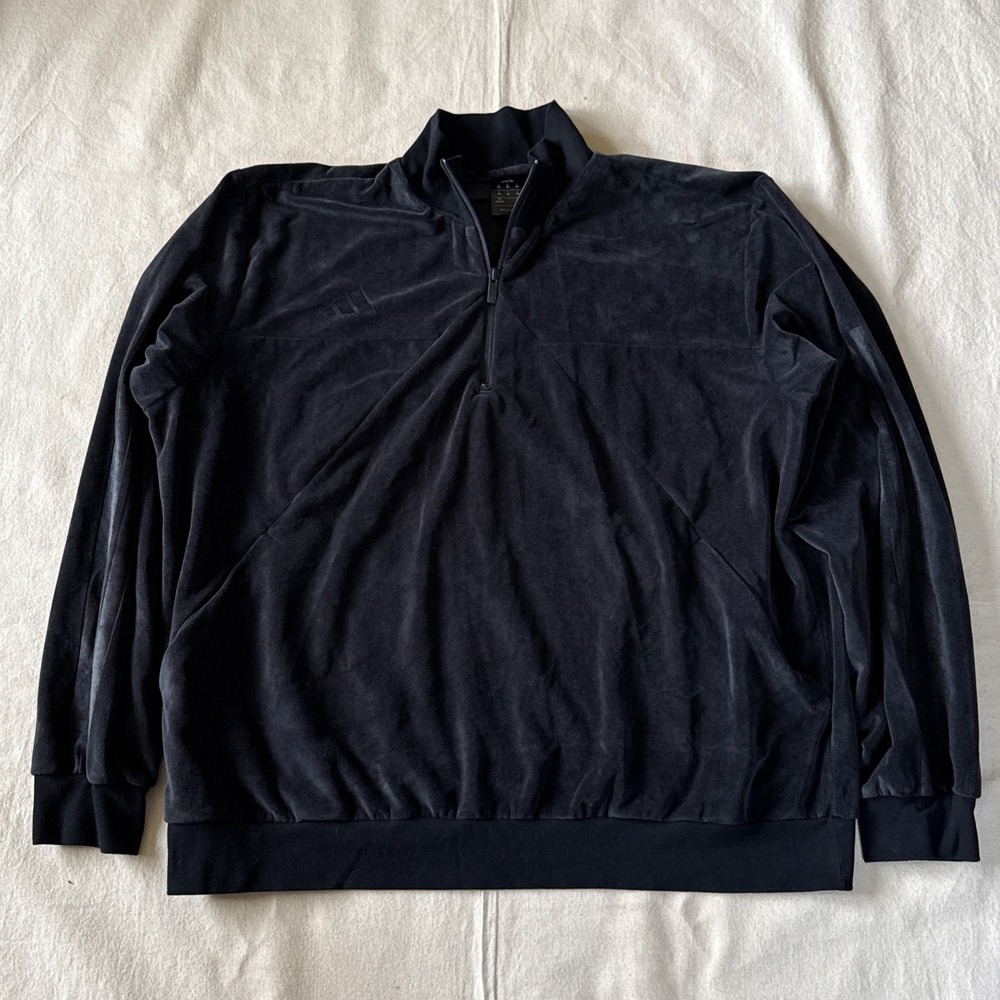 Adidas velour jacket black Track Suit Top Sz 2XL Y2K